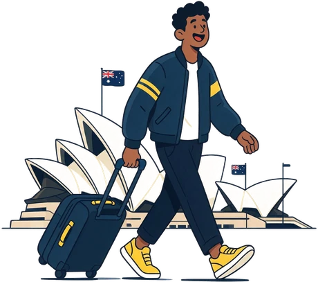 Student arriving in Australia with a suitcase