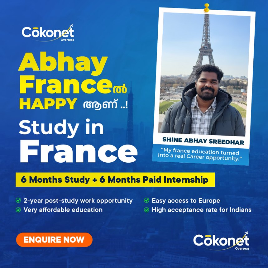 Shine Abhay Sreedhar, a Cokonet Overseas student, studying in France