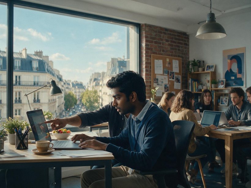 South Indian intern working in a French company office