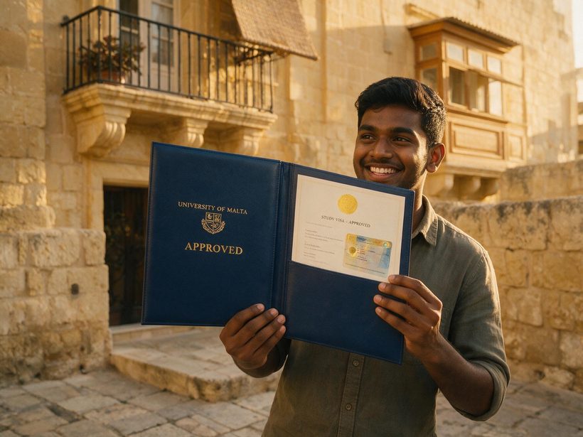 South Indian student with an approved Malta visa