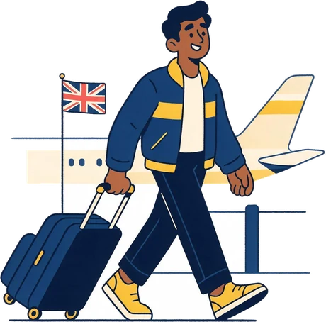 Student arriving in the UK with a suitcase